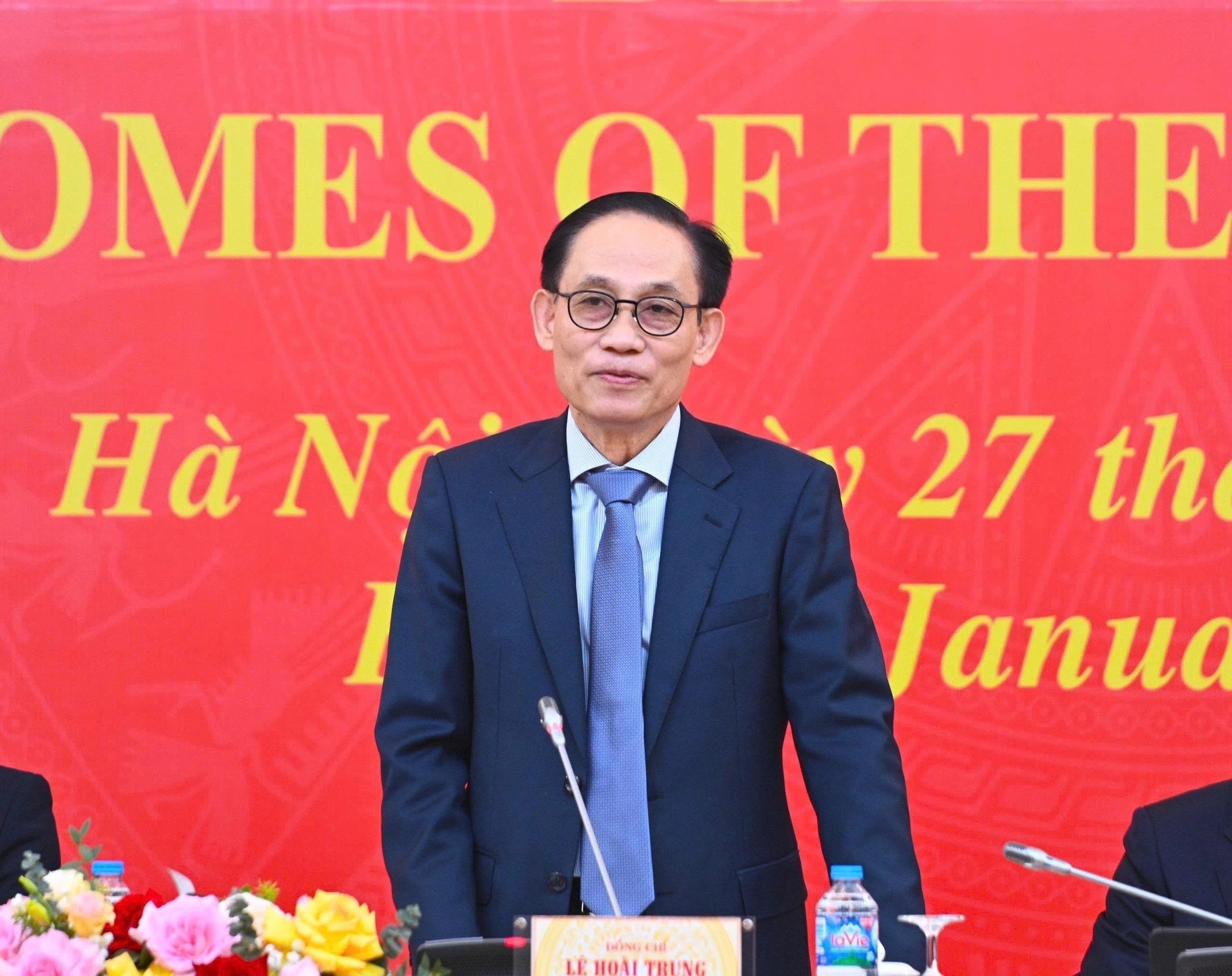 Politburo member and Minister of Foreign Affairs Le Hoai Trung speaks at the meeting with representatives of foreign diplomatic missions and international organisations on outcomes of the 14th National Party Congress. (Photo: VNA)