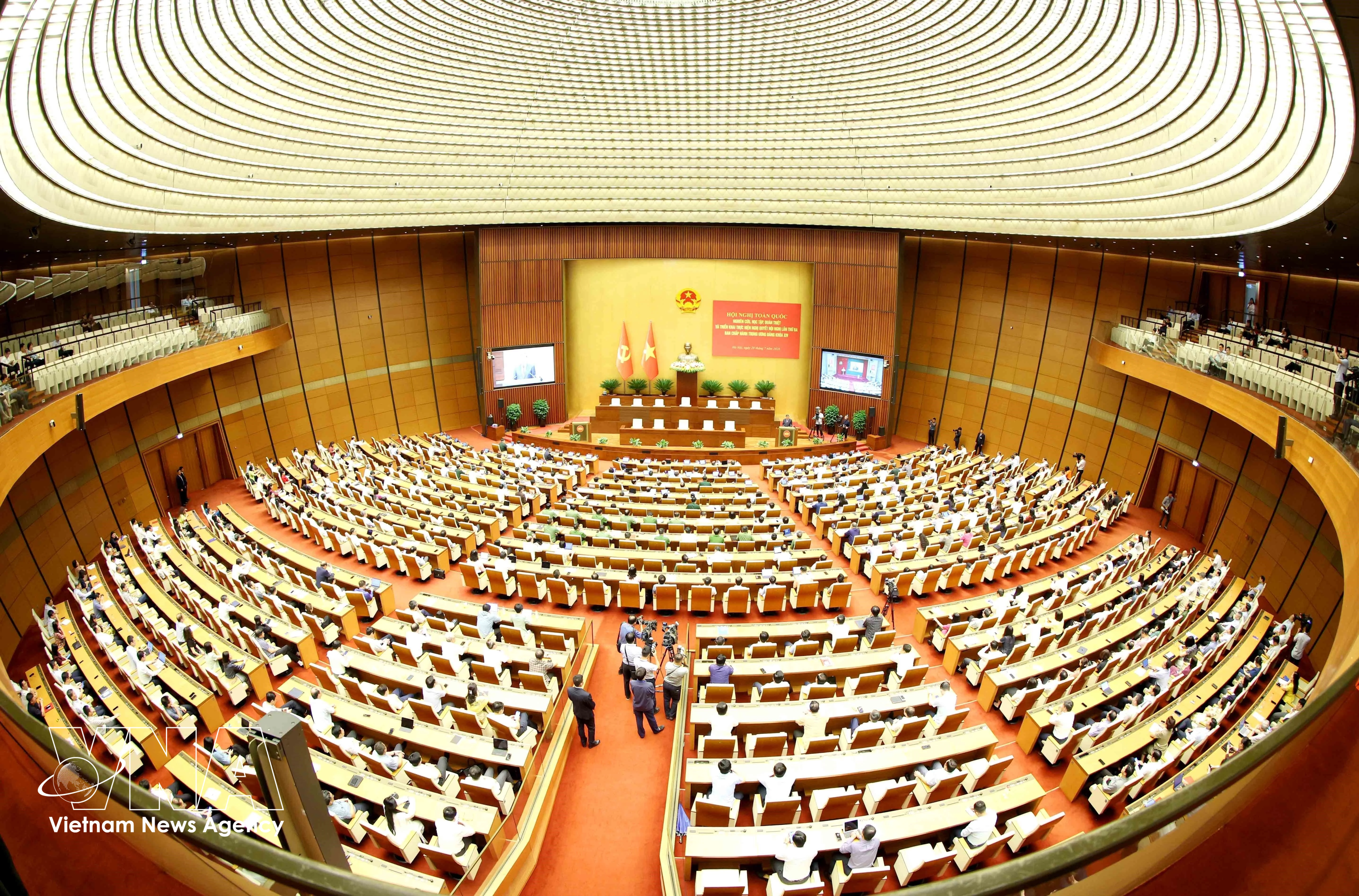 An overview of the conference's central venue at Dien Hong Hall of the National Assembly House in Hanoi on July 29. (Photo: VNA)
