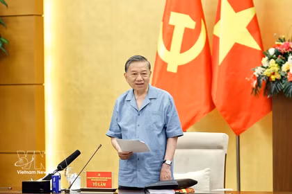 Party General Secretary and State President To Lam speaks at the conference. (Photo: VNA)