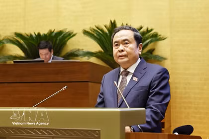NA President Tran Thanh Man delivers a speech at the closing sitting on August 24 afternoon. (Photo: VNA)