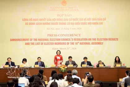 At the press conference on March 21 announcing the resolution on the results of the general election and the list of elected deputies to the 16th National Assembly. (Photo: VNA)