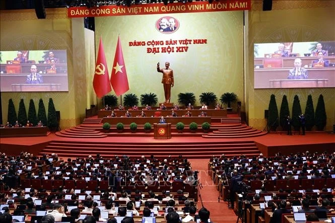 A panoramic view of the opening session of the 14th National Congress of the Communist Party of Vietnam. (Photo: VNA)