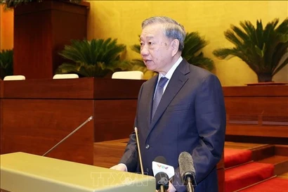 Party General Secretary To Lam speaks at the national conference on the dissemination and implementation of the Politburo resolutions in Hanoi on September 16. (Photo: VNA)
