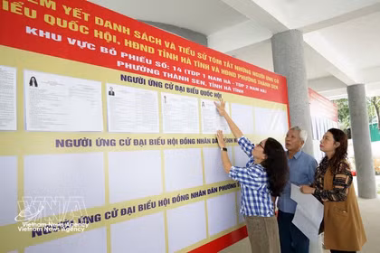 Lists of candidates in the deputies to the 16th National Assembly and People’s Councils at all levels are publicised at Polling Station No. 14 in Thanh Sen ward, Ha Tinh province. (Photo: VNA)