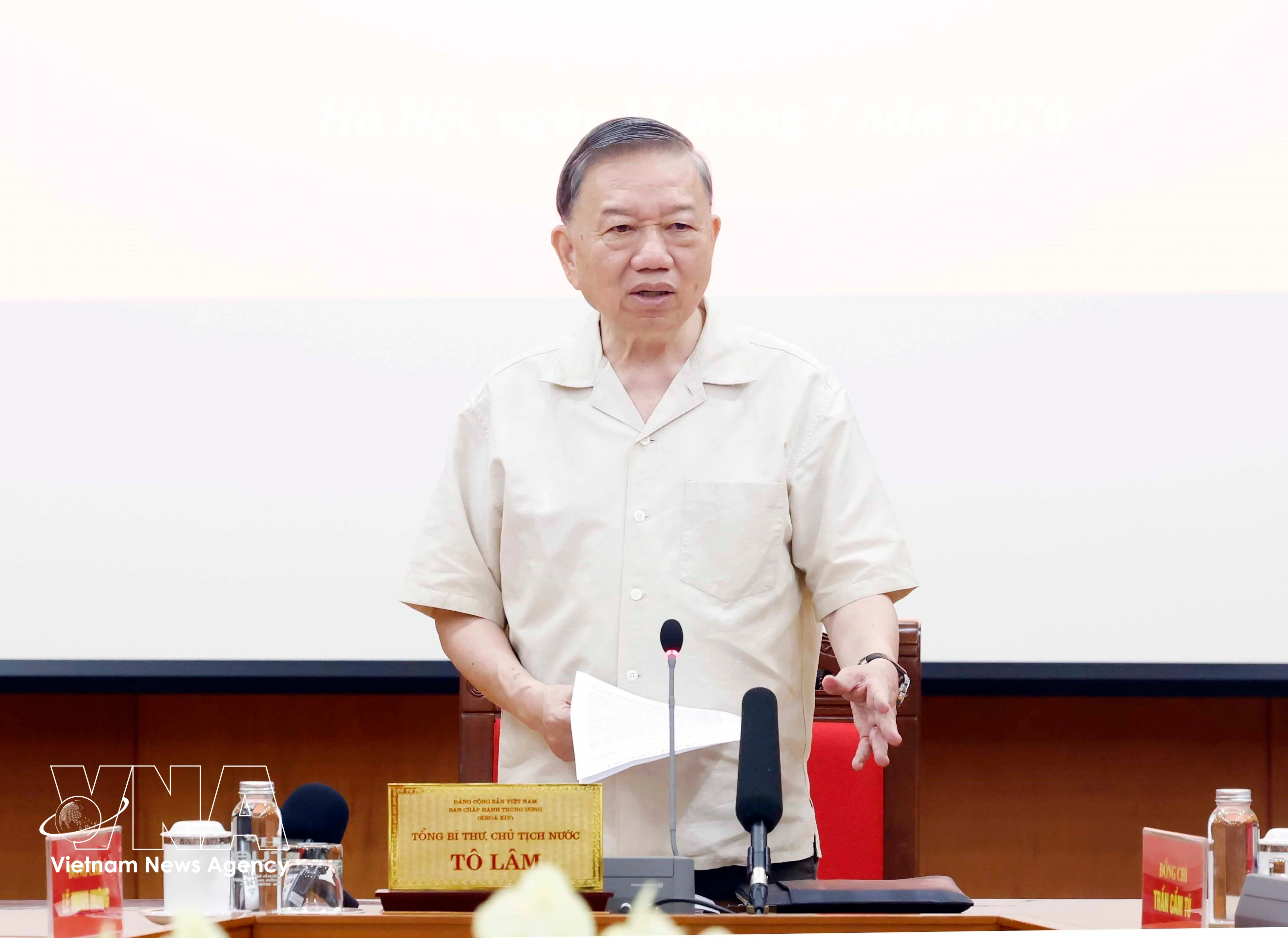 Party General Secretary and State President To Lam speaks at the second session of the Central Steering Committee for Vietnamese culture development in Hanoi on July 13. (Photo: VNA)