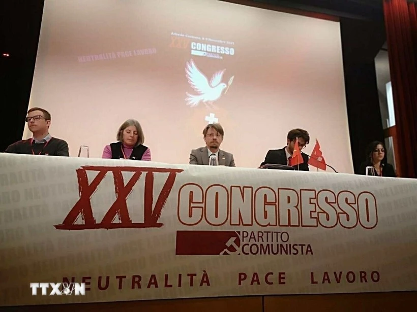 General Secretary of the Communist Party of Switzerland Massimiliano Ay (centre) at the Party's 25th Congress. (Source: VNA)