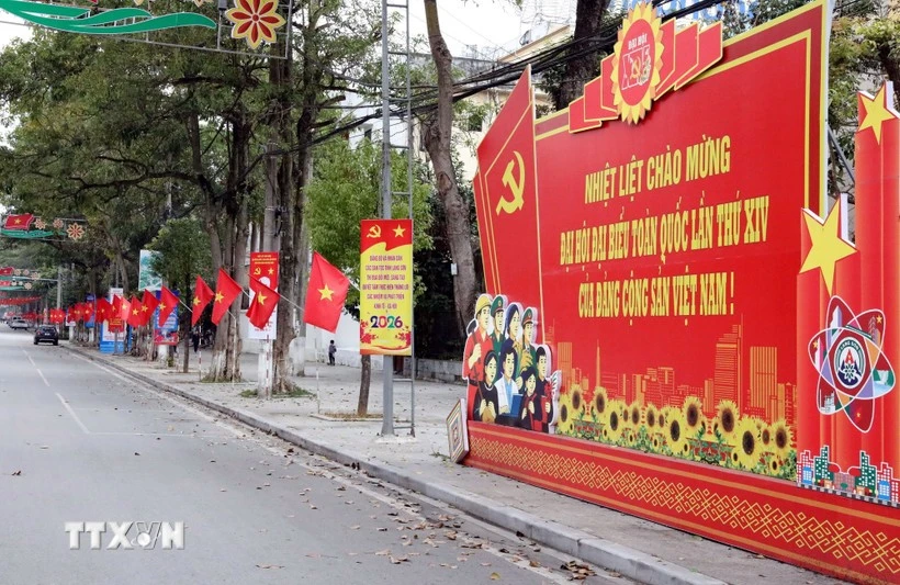 Central streets in localities across the country are adorned with flags and flowers to celebrate the 14th National Party Congress. (Photo: VNA)