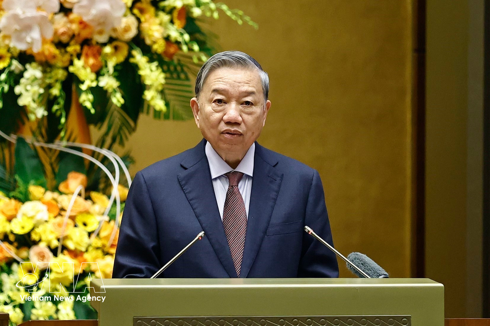 Party General Secretary To Lam speaks at the national conference to review the election of deputies to the 16th National Assembly and People’s Councils at all levels for the 2026–2031 term. (Photo: VNA)