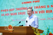 Party General Secretary and State President To Lam speaks at the Government's regular meeting for June and a teleconference with authorities of all localities nationwide on July 4. (Photo: VNA)