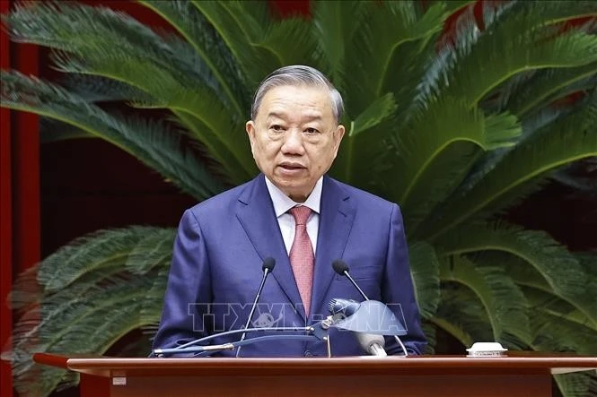 Party General Secretary To Lam speaks at the 15th meeting of the 13th Party Central Committee. (Photo: VNA)