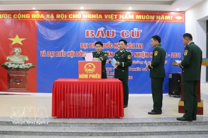 Voters at Dao San Border Guard Station cast their ballots in the election of deputies to the 16th National Assembly and People’s Councils at all levels for the 2026–2031 term. Photo: VNA