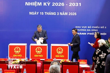 Party General Secretary To Lam casts his vote at Polling Station No. 2 in Ba Dinh ward, Hanoi, on March 27. (Photo: VNA)