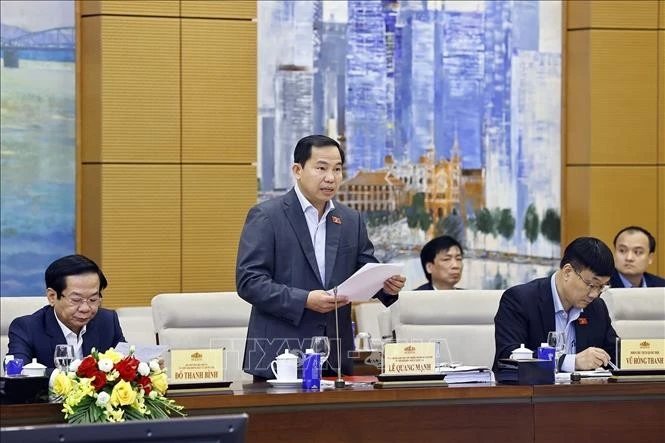 NA General Secretary Le Quang Manh, who is also Chairman of the NA Office and Chief of the Office of the National Election Council, speaks at the conference on February 26. (Photo: VNA)