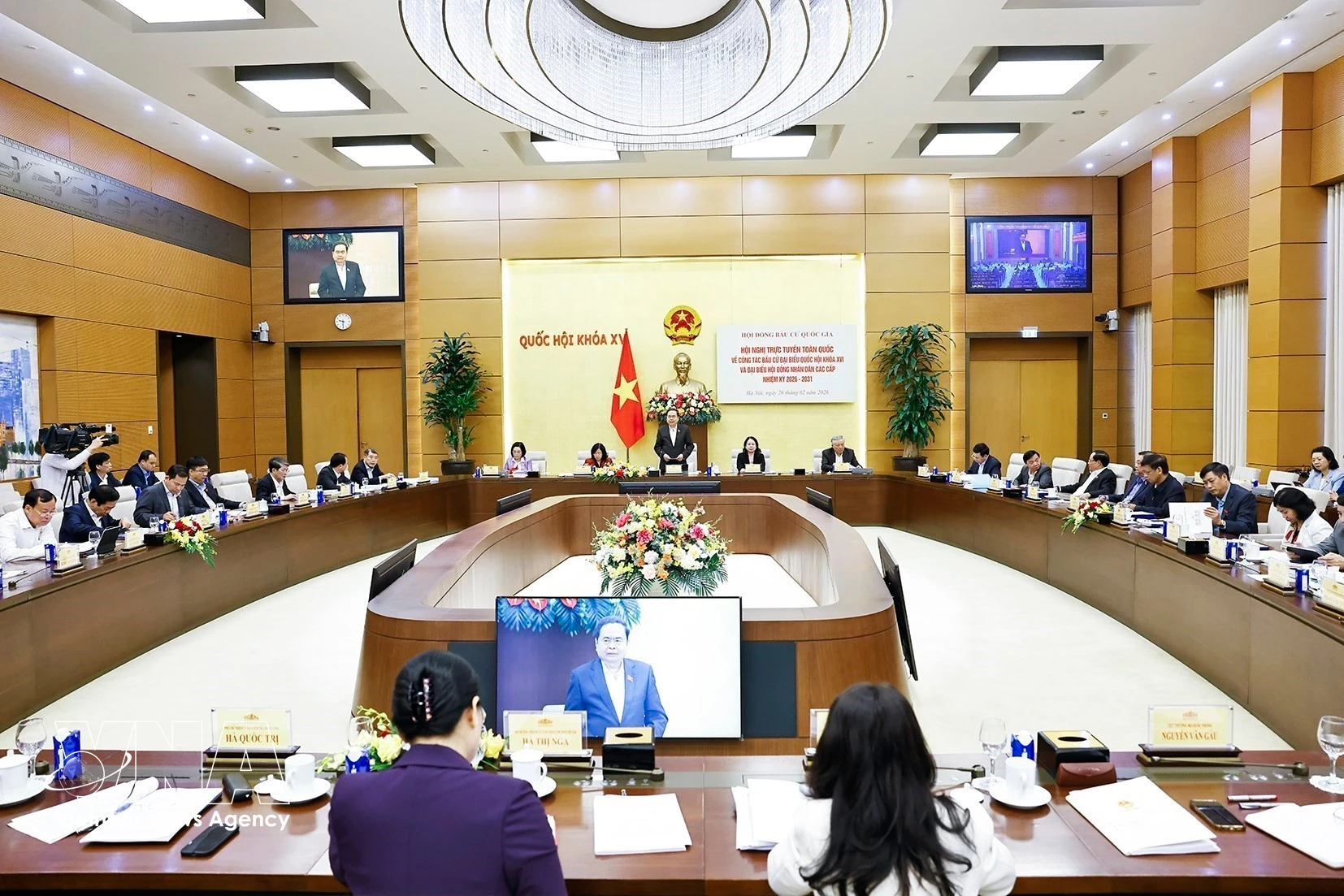National Assembly Chairman and head of the National Election Council Tran Thanh Man addresses the conference. (Photo: VNA)