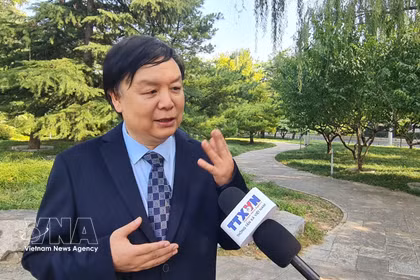 Professor Mi Liang, Director of the Centre for Southeast Asian Studies at Beijing Foreign Studies University, grants an interview to the Vietnam News Agency. (Photo: VNA)