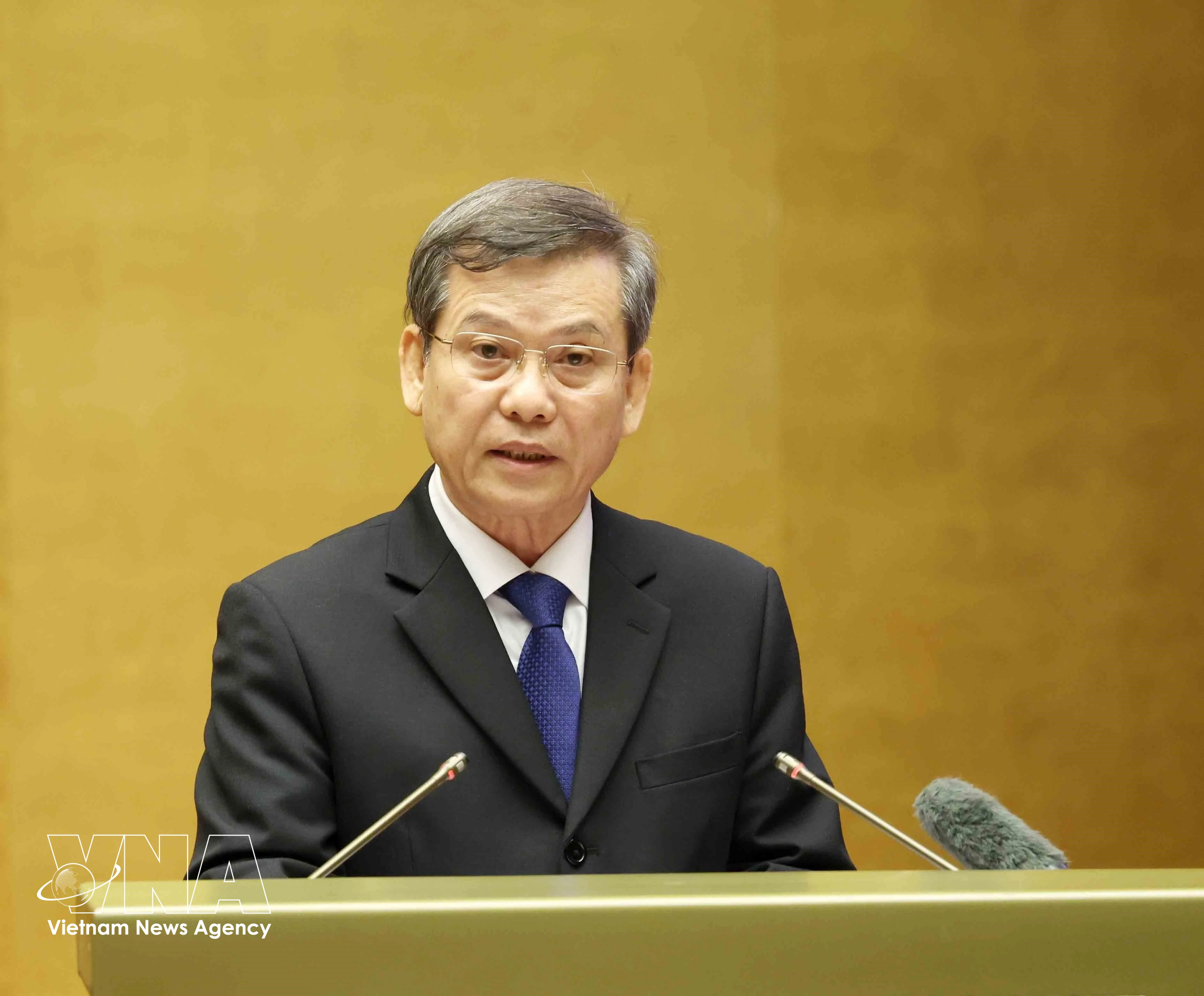 Politburo member, Secretary of the Party Central Committee and Chairman of its Commission for Internal Affairs Le Minh Tri speaks at the conference. (Photo: VNA)