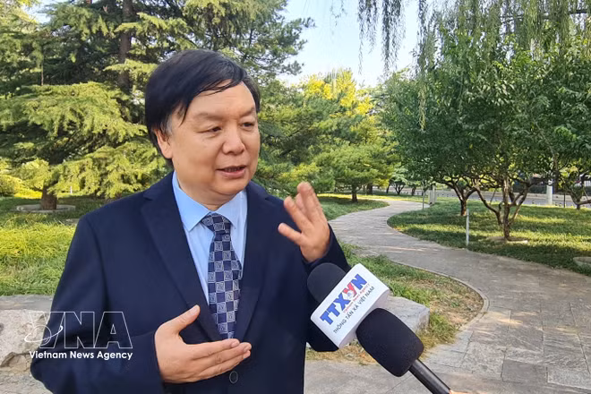 Professor Mi Liang, Director of the Centre for Southeast Asian Studies at Beijing Foreign Studies University, grants an interview to the Vietnam News Agency. (Photo: VNA)