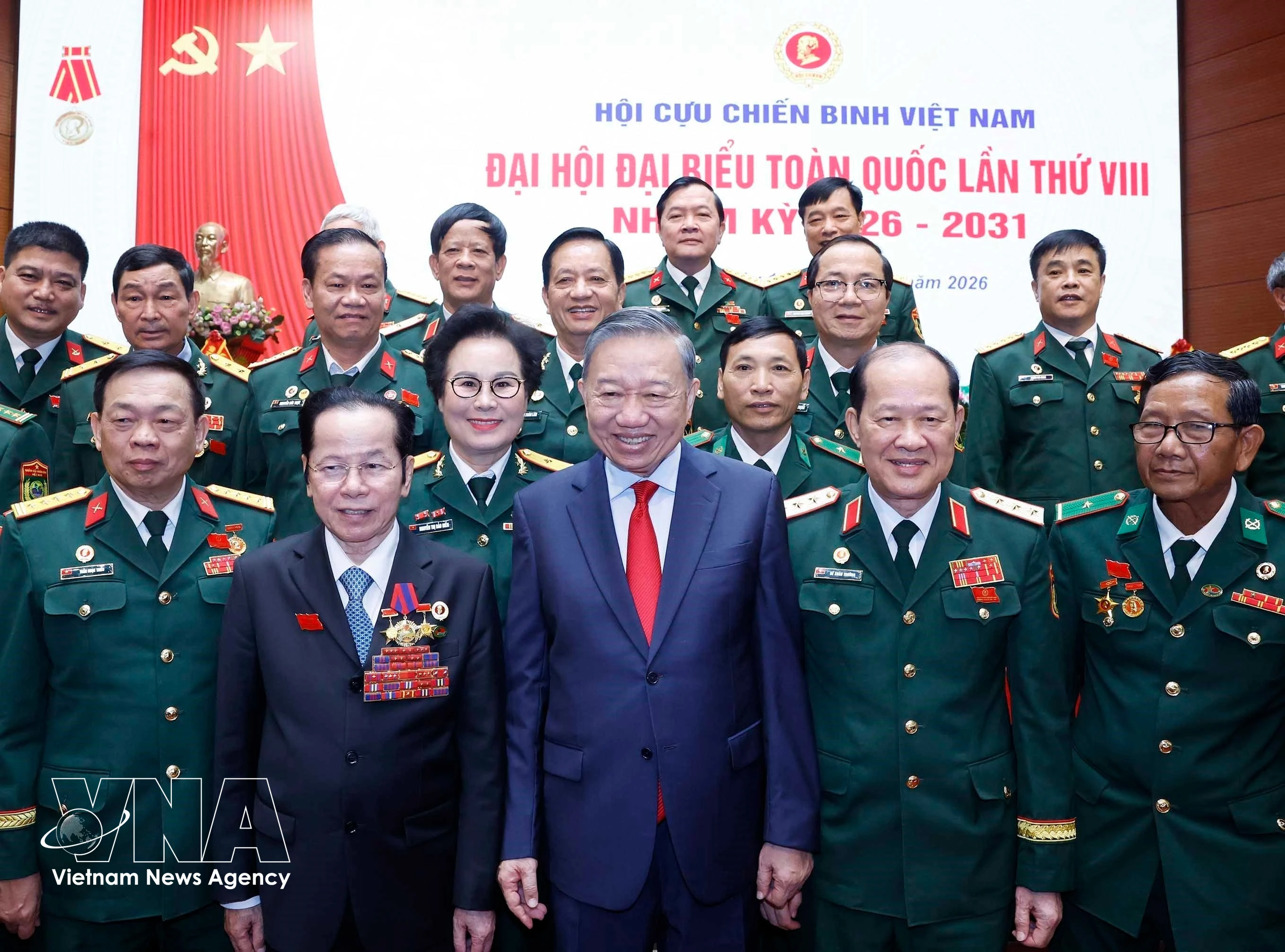 Party General Secretary and State President To Lam (front, centre) and delegates at the opening session of the 8th National Congress of the Vietnam War Veterans’ Association in Hanoi on June 17. (Photo: VNA)